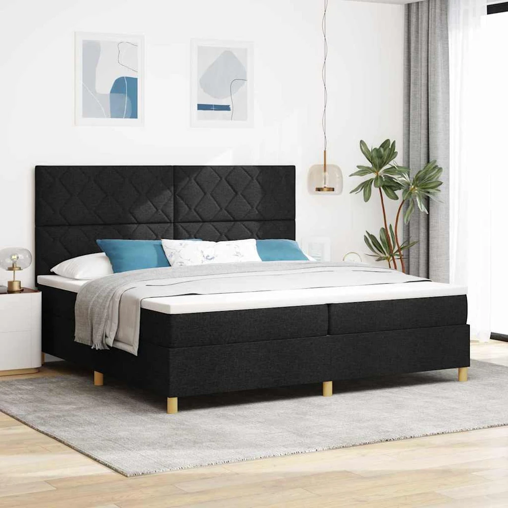 Kiemas lova su čiužiniu Juoda 200 x 200 cm audinys