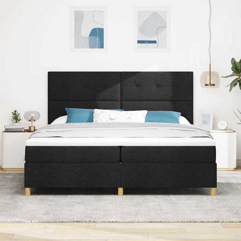 Kiemas lova su čiužiniu Juoda 200 x 200 cm audinys