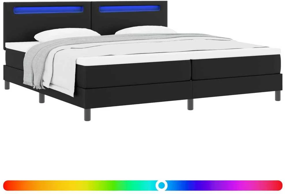 Kiemas lova su LED juostelėmis Juoda 200 x 200 cm Dirbtinė oda