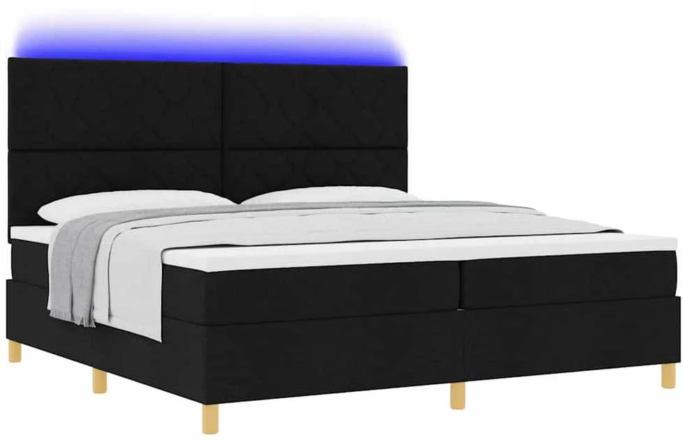 LED Čiužinio Lova su galvūgalio Juoda 200 x 200 cm audinys