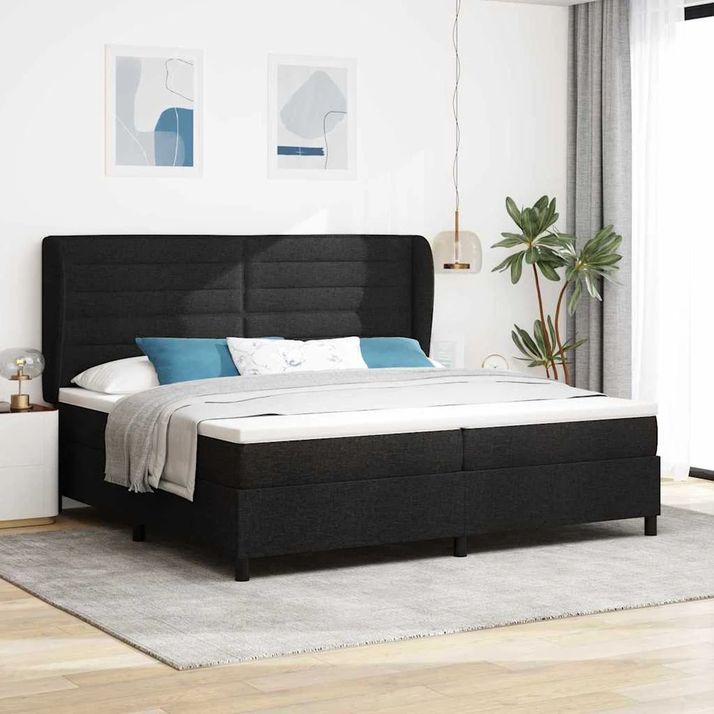 Kiemas lova su čiužiniu Juoda 200 x 200 cm audinys