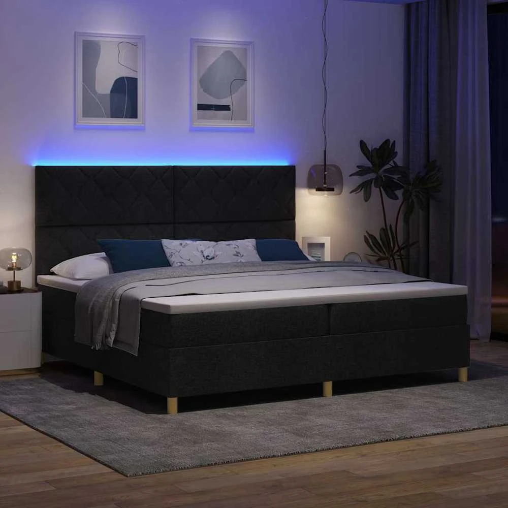 LED Čiužinio Lova su galvūgalio Juoda 200 x 200 cm audinys