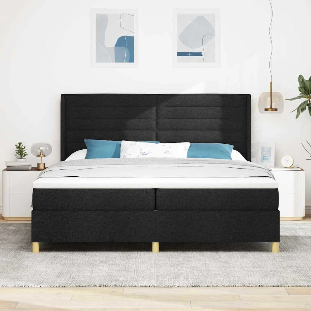 Kiemas lova su čiužiniu Juoda 200 x 200 cm audinys