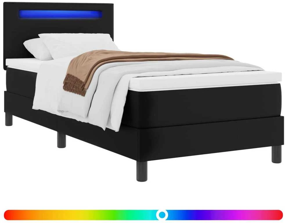 Kiemas lova su LED juostelėmis Juoda 90 x 190 cm Dirbtinė oda