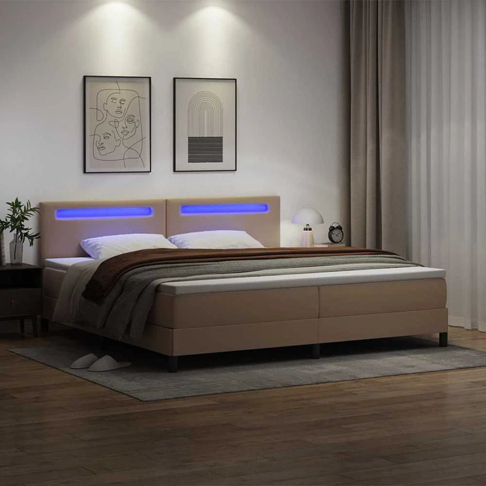 Kiemas lova su galvūgalio Kapučino 200 x 200 cm Dirbtinė oda