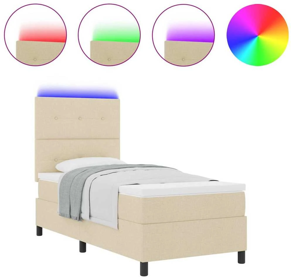 Kiemas lova su LED juostelėmis Kreminė 100 x 200 cm audinys