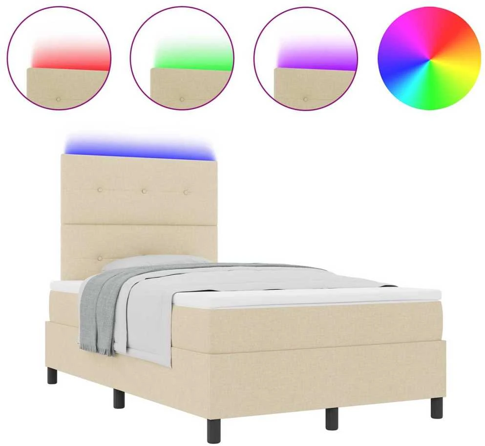 Kiemas lova su LED juostelėmis Kreminė 120 x 190 cm audinys