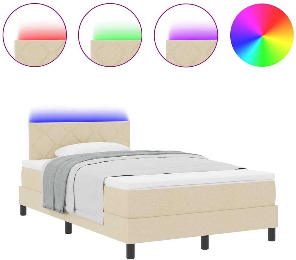 Kiemas lova su LED juostelėmis Kreminė 120 x 190 cm audinys