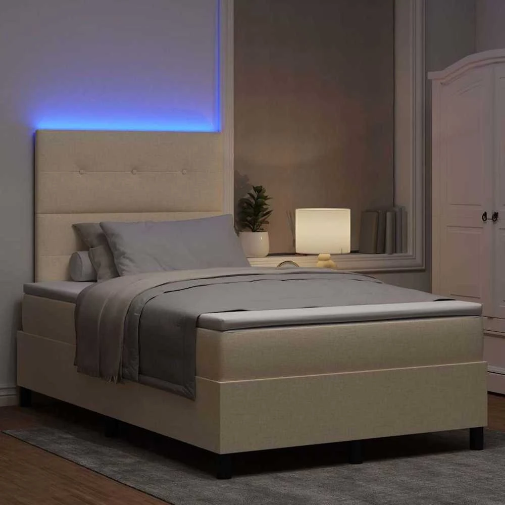 Kiemas lova su LED juostelėmis Kreminė 120 x 190 cm audinys