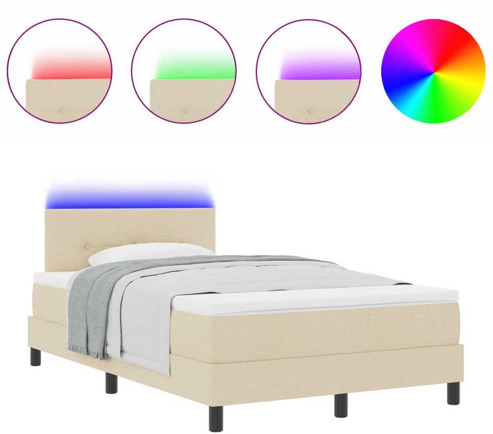 Kiemas lova su LED juostelėmis Kreminė 120 x 200 cm audinys