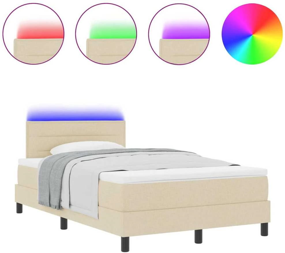 Kiemas lova su LED juostelėmis Kreminė 120 x 200 cm audinys