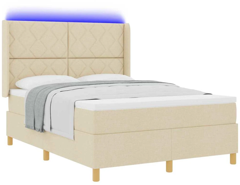 Kiemas lova su LED juostelėmis Kreminė 140 x 200 cm audinys