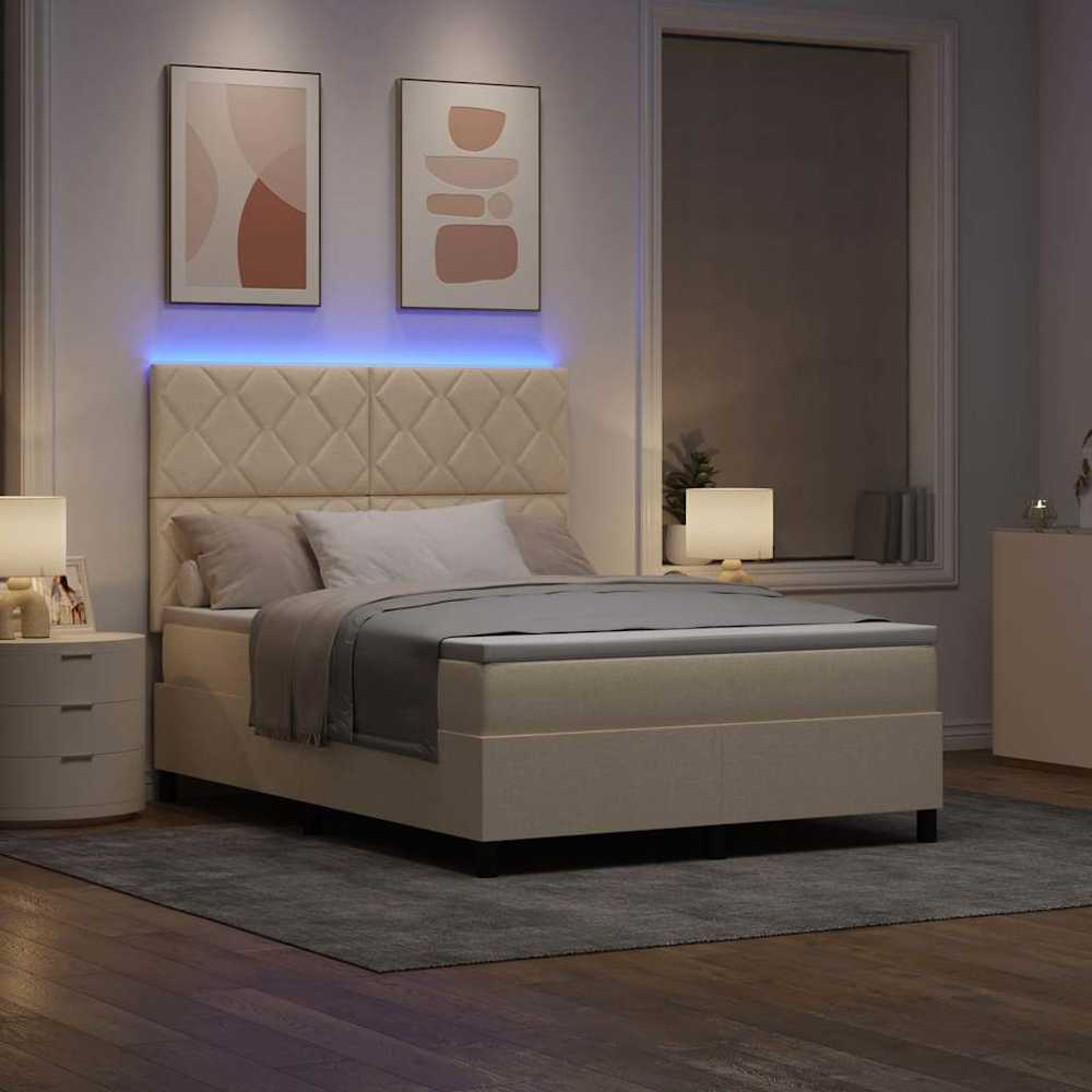 Kiemas lova su LED juostelėmis Kreminė 160 x 200 cm audinys