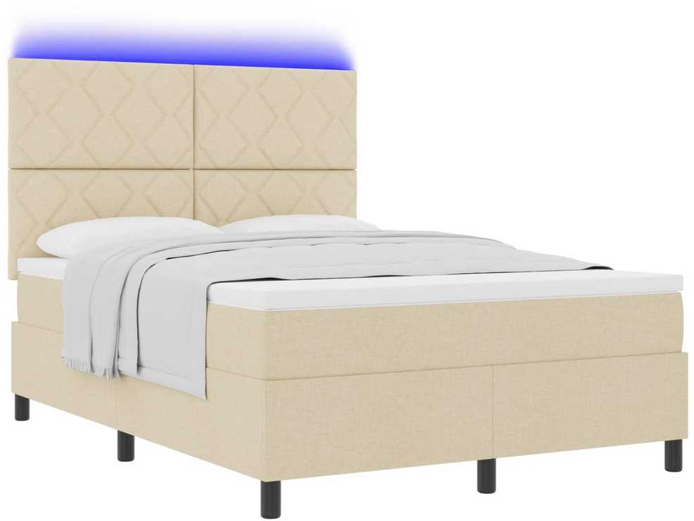 Kiemas lova su LED juostelėmis Kreminė 160 x 200 cm audinys