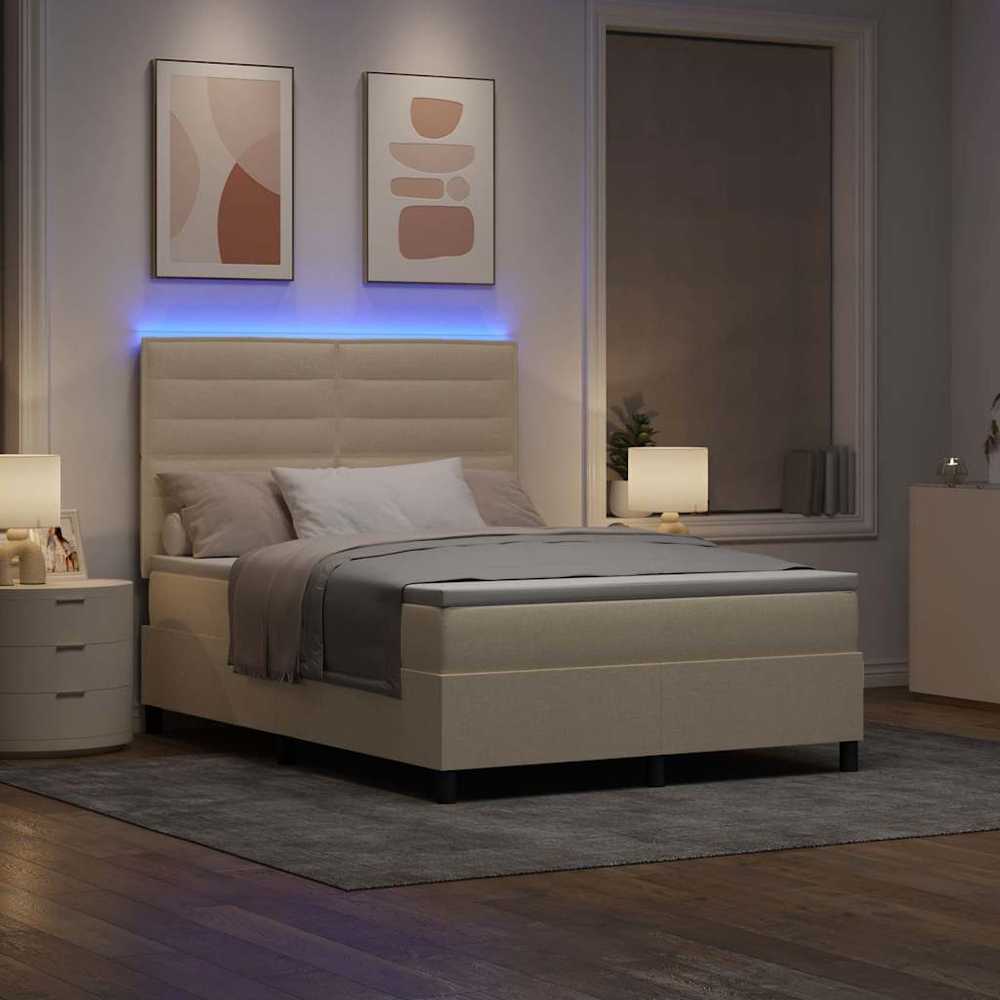 Kiemas lova su čiužiniu su LED Kreminė 160 x 200 cm audinys