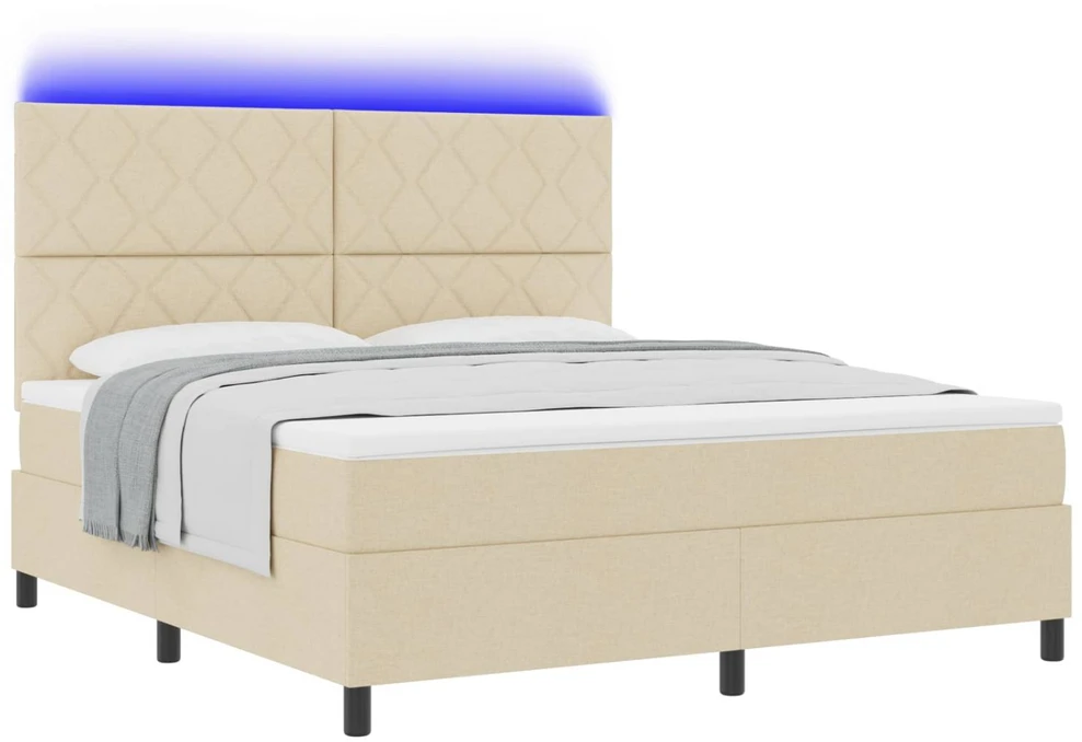 Kiemas lova su LED juostelėmis Kreminė 180 x 200 cm audinys