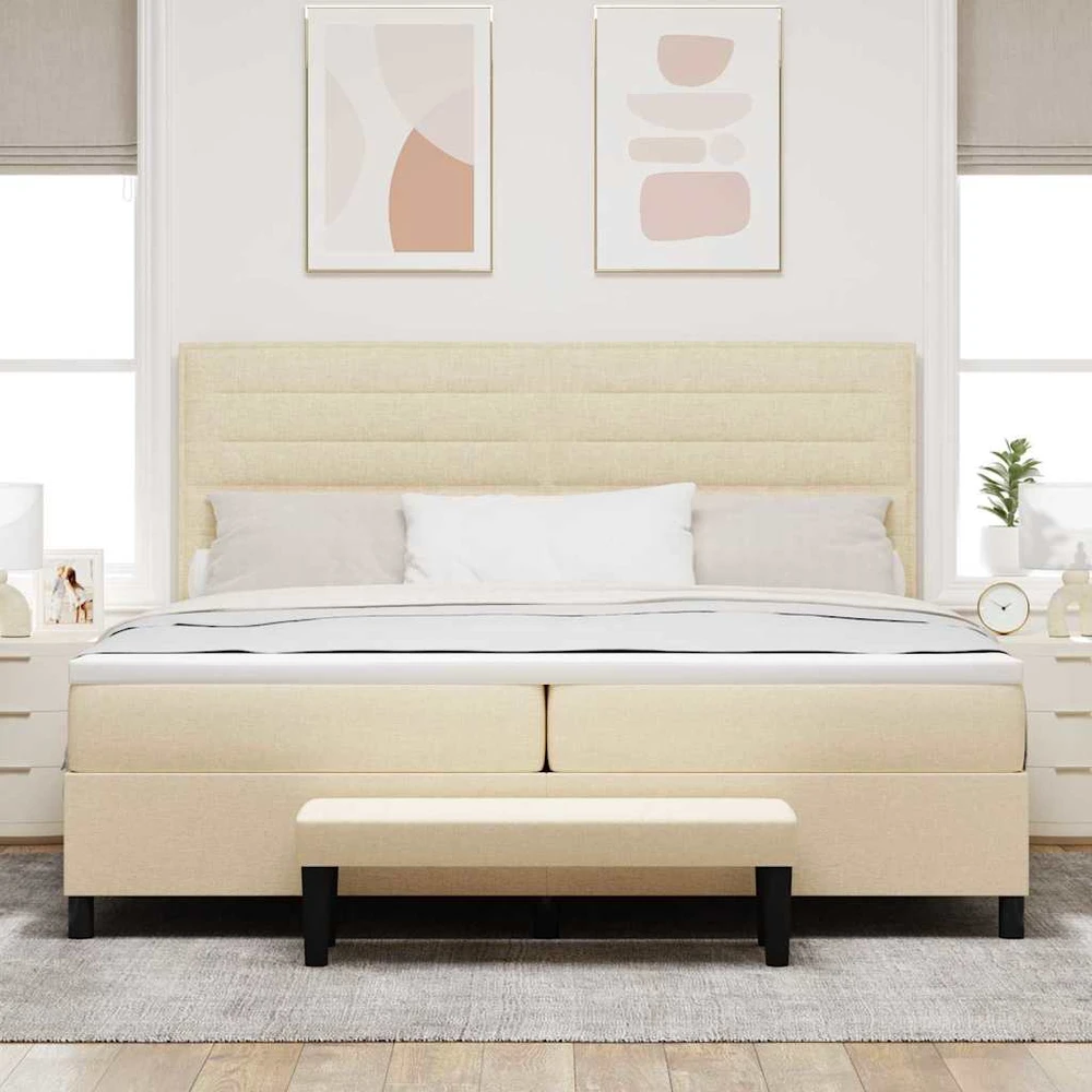 Kiemas lova su čiužiniu Kreminė 200 x 200 cm audinys