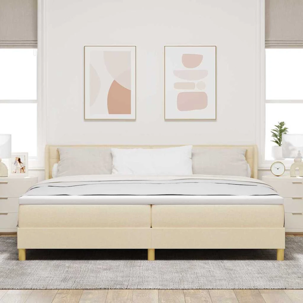 Kiemas lova su čiužiniu Kreminė 200 x 200 cm audinys