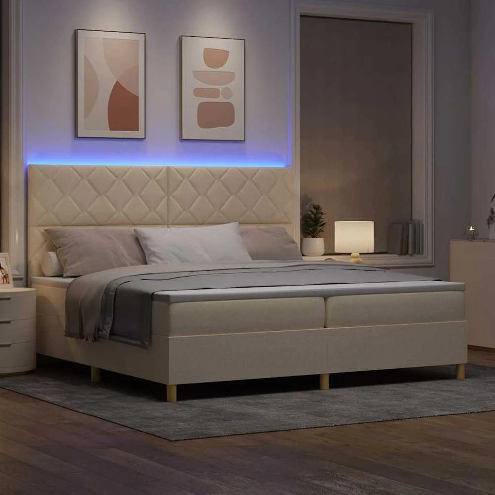 LED Čiužinio Lova su galvūgalio Kreminė 200 x 200 cm audinys