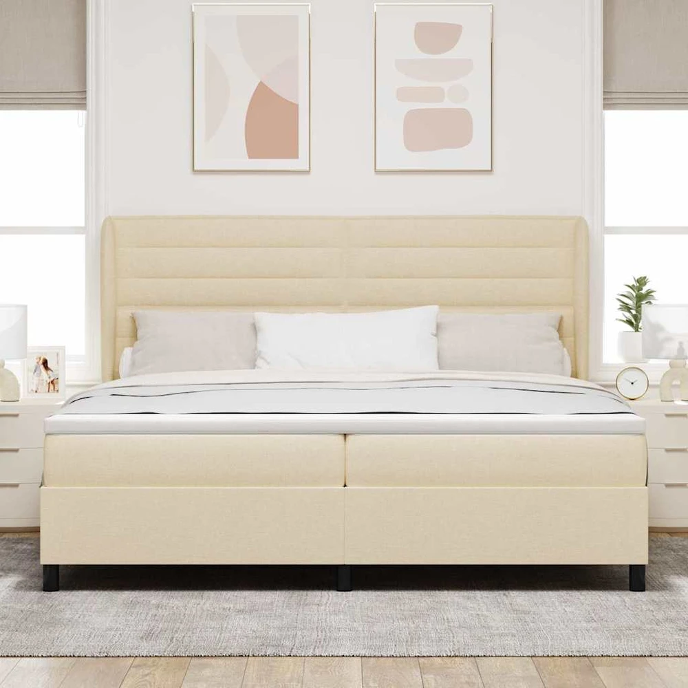 Kiemas lova su čiužiniu Kreminė 200 x 200 cm audinys