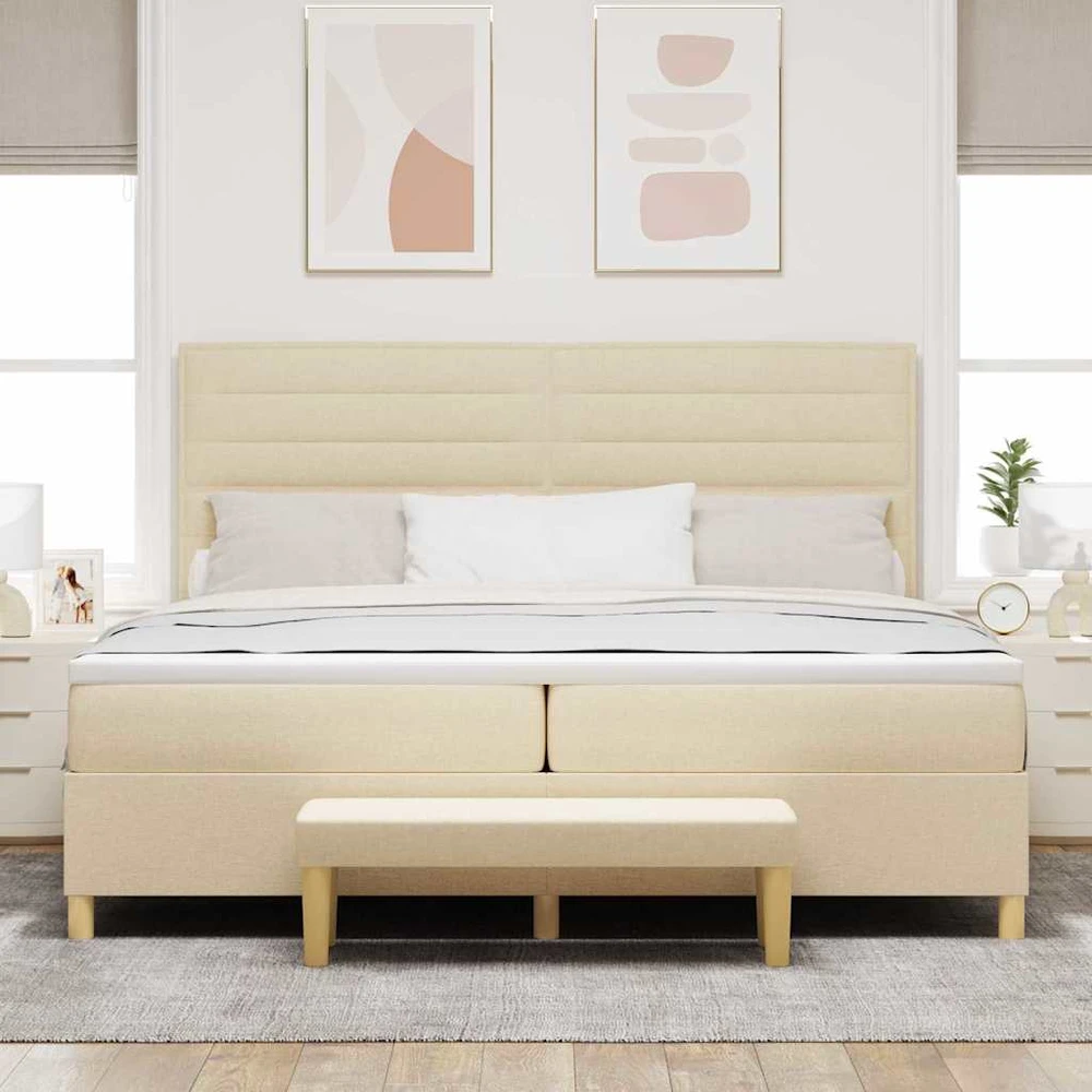 Kiemas lova su čiužiniu Kreminė 200 x 200 cm audinys