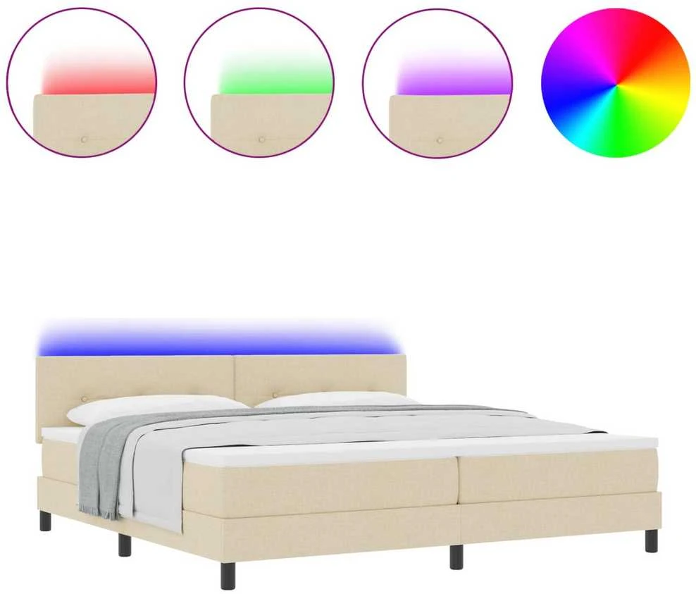 Kiemas lova su LED juostelėmis Kreminė 200 x 200 cm audinys