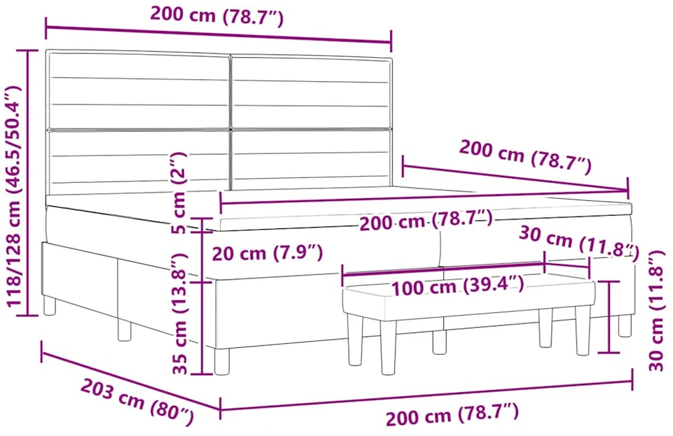 Kiemas lova su čiužiniu Kreminė 200 x 200 cm audinys