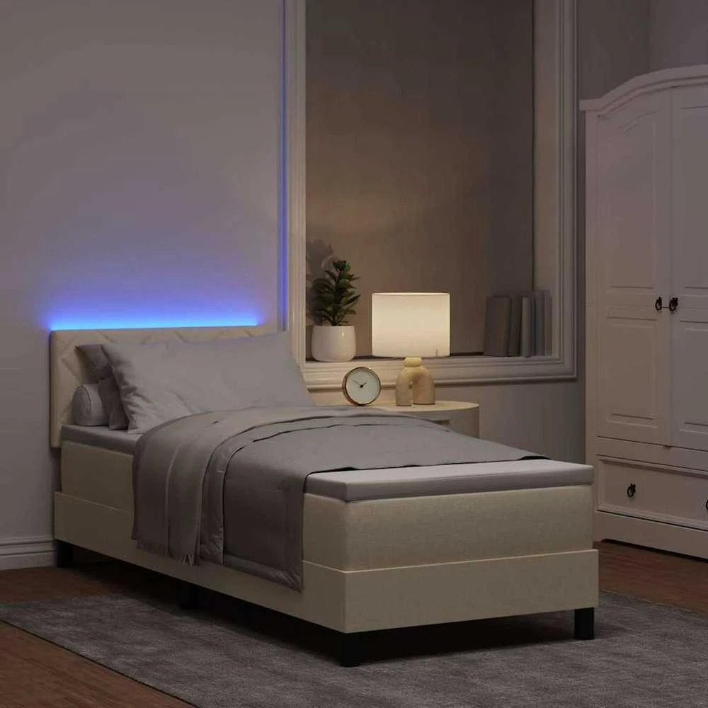 Kiemas lova su LED juostelėmis Kreminė 80 x 200 cm audinys
