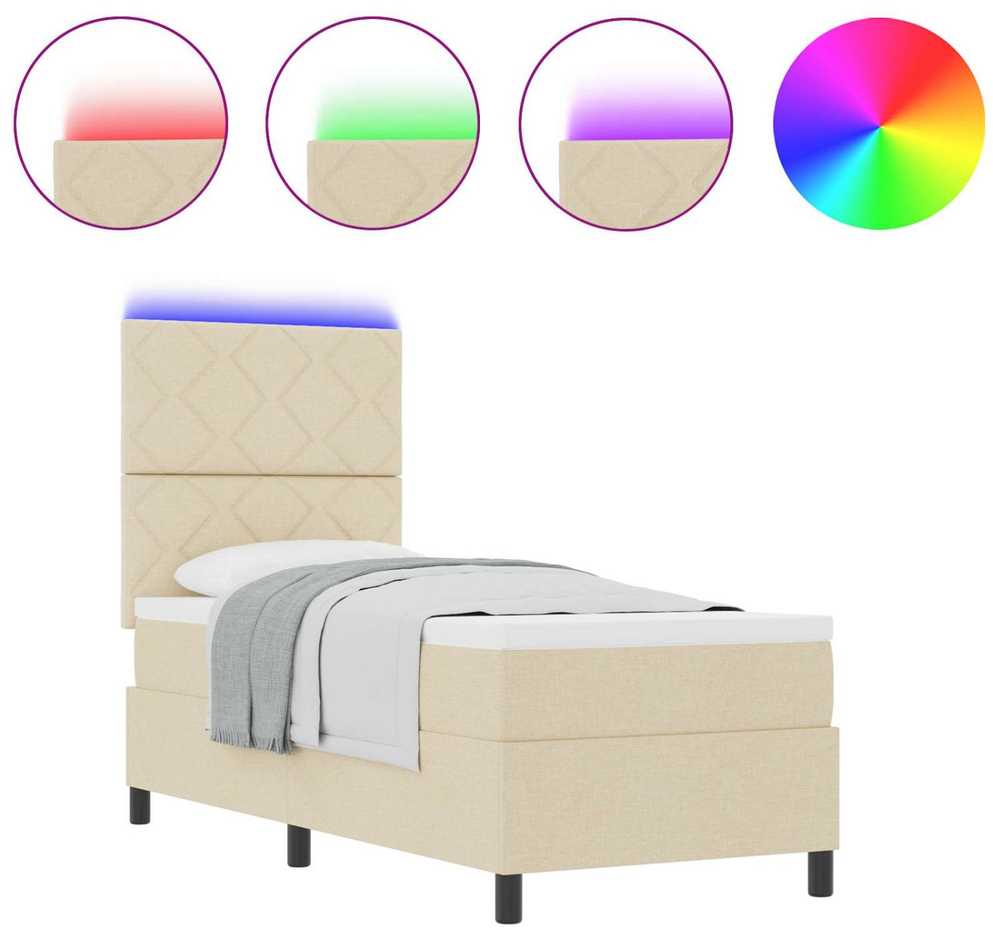 Kiemas lova su čiužiniu su LED Kreminė 80 x 200 cm audinys