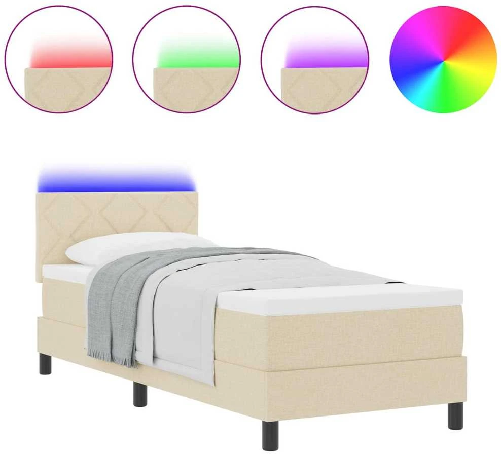 Kiemas lova su LED juostelėmis Kreminė 80 x 200 cm audinys