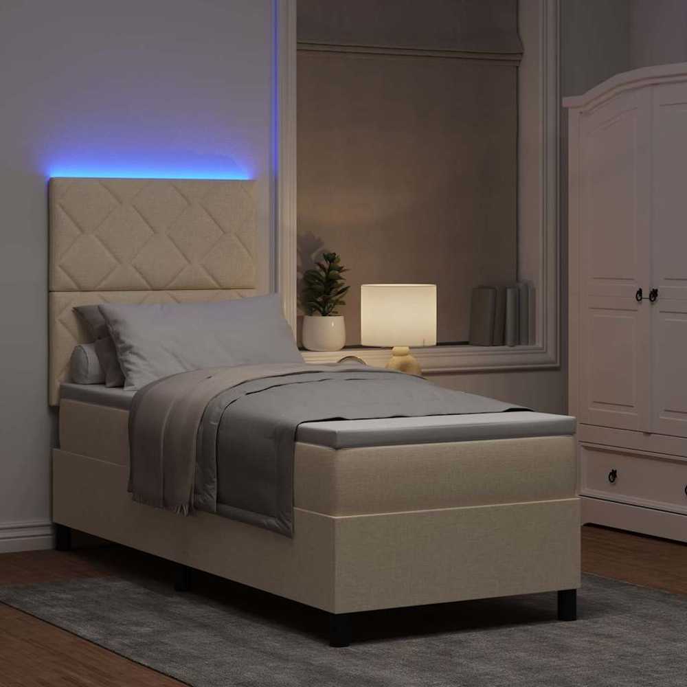 Kiemas lova su čiužiniu su LED Kreminė 80 x 200 cm audinys