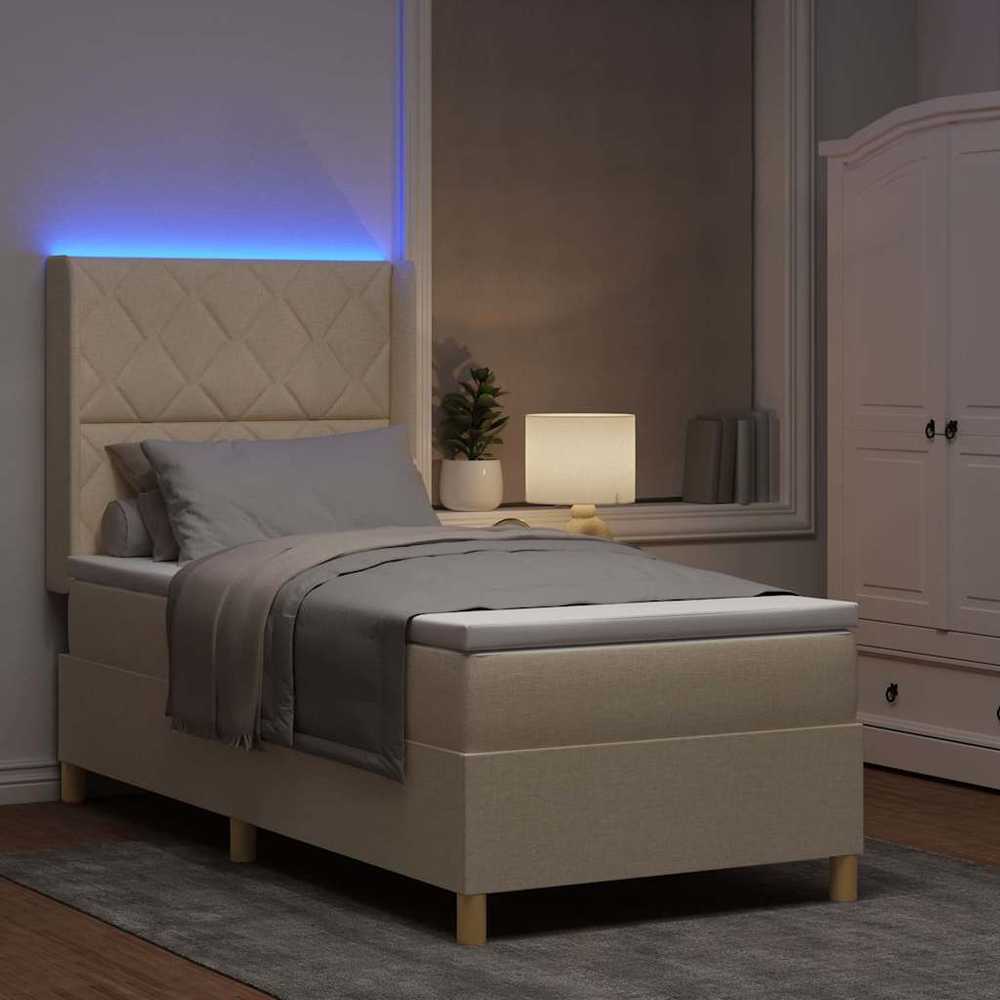 Kiemas lova su LED juostelėmis Kreminė 90 x 190 cm audinys