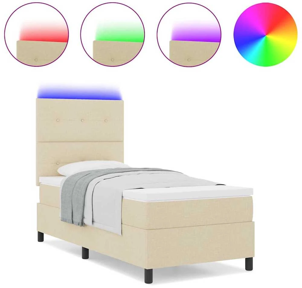 Kiemas lova su LED juostelėmis Kreminė 90 x 190 cm audinys