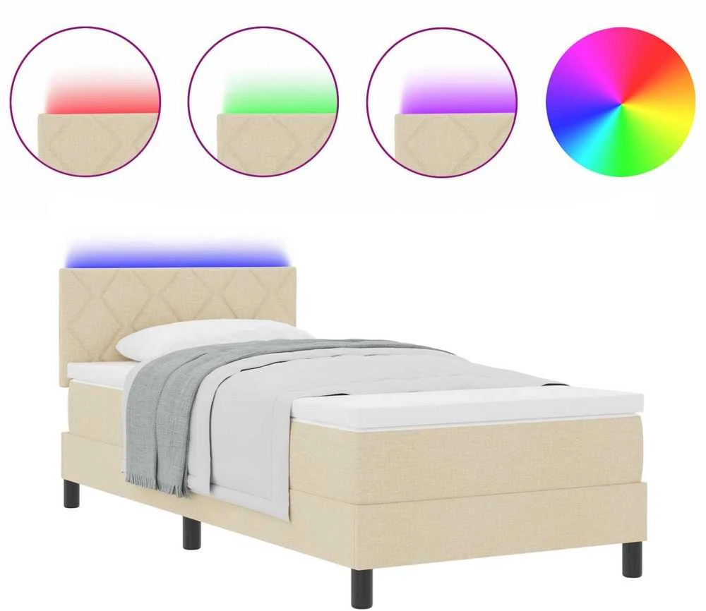 Kiemas lova su LED juostelėmis Kreminė 90 x 190 cm audinys