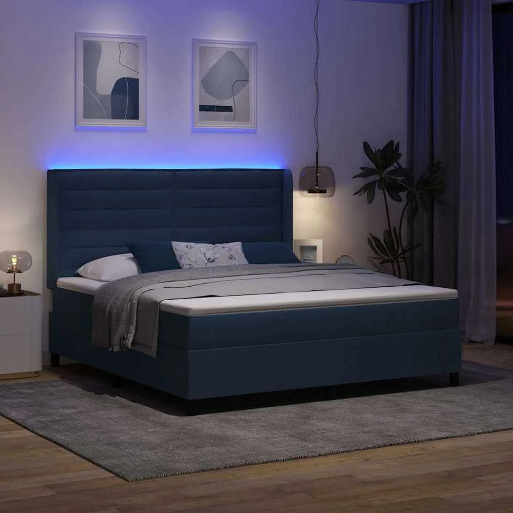 LED Čiužinio Lova su čiužiniu Mėlyna 180 x 200 cm audinys