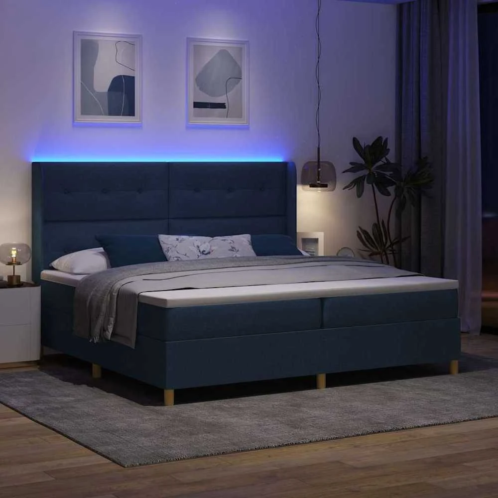 Kiemas lova su LED juostelėmis Mėlyna 200 x 200 cm audinys
