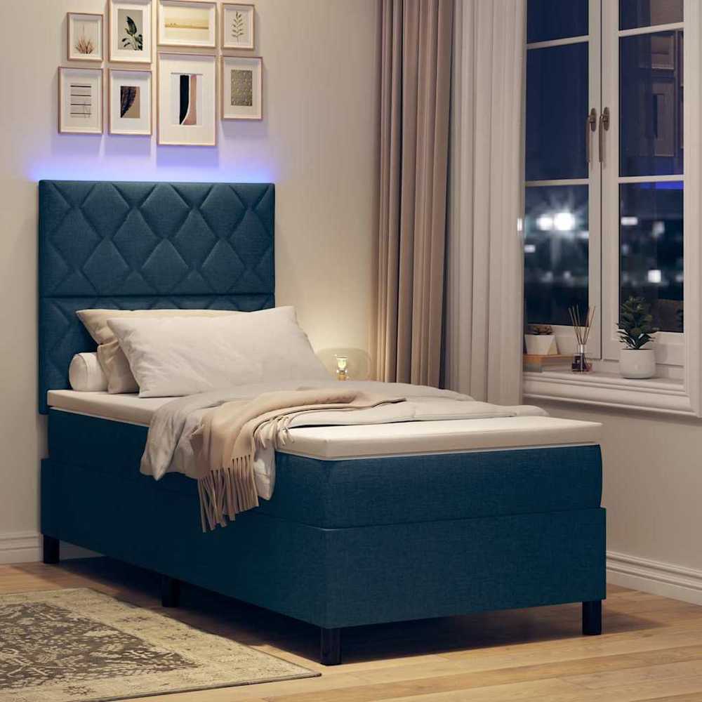 Kiemas lova su LED juostelėmis Mėlyna 90 x 190 cm audinys