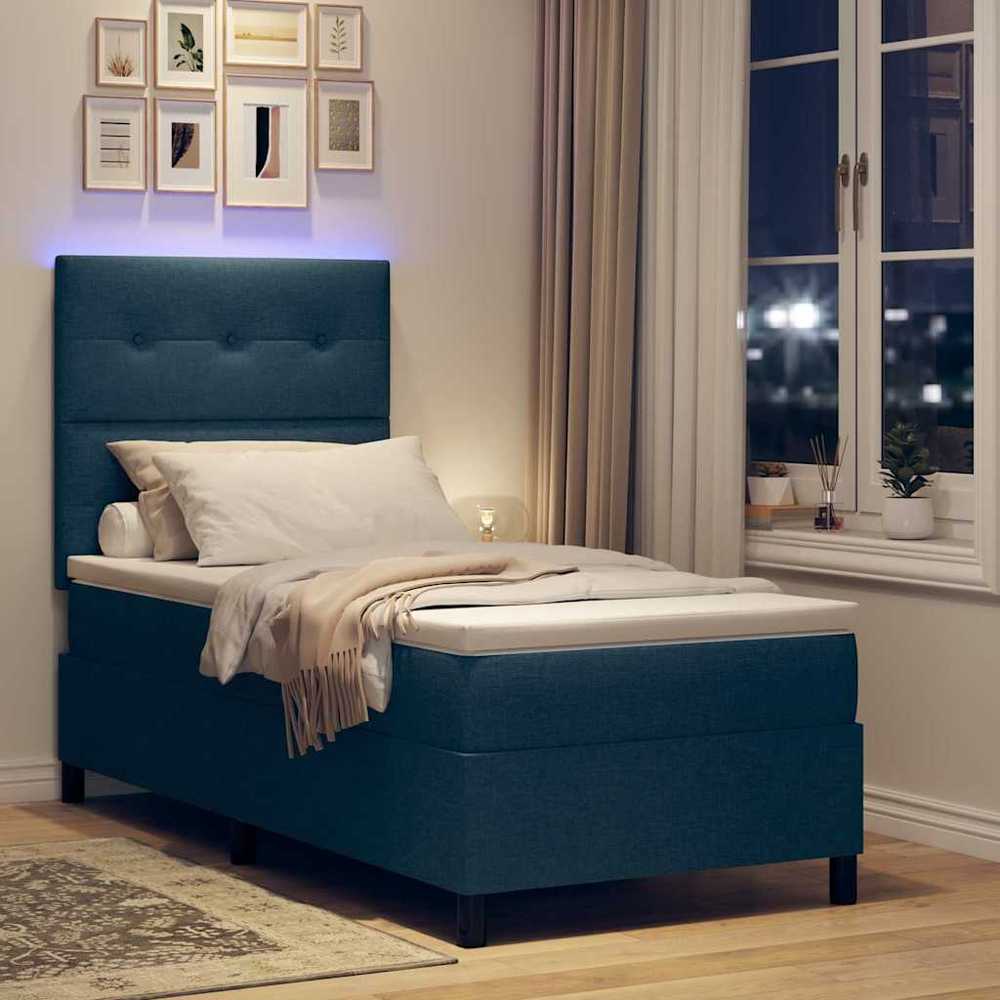 Kiemas lova su čiužiniu su LED Mėlyna 90 x 190 cm audinys