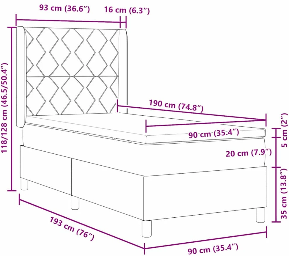 Kiemas lova su LED juostelėmis Mėlyna 90 x 190 cm Aksomas