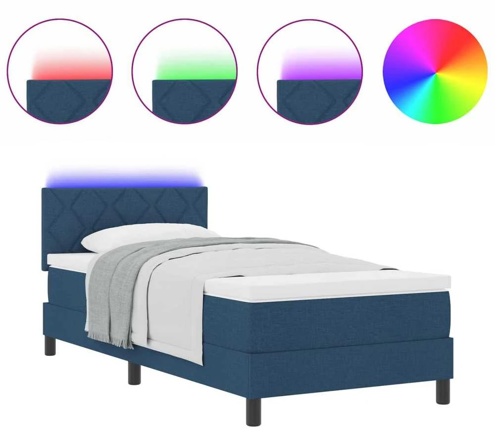 Kiemas lova su LED juostelėmis Mėlyna 90 x 200 cm audinys