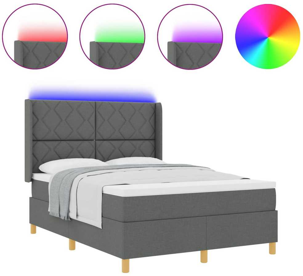 Kiemas lova su LED juostelėmis Pilka 140 x 200 cm audinys