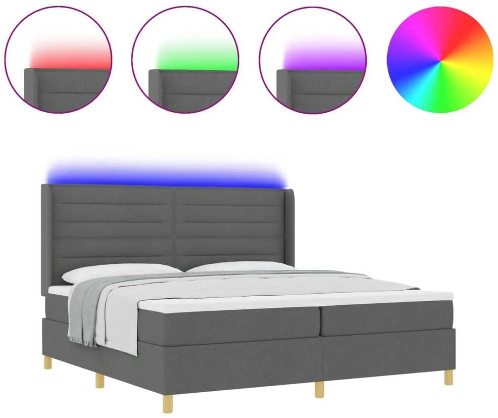 Kiemas lova su čiužiniu su LED Pilka 200 x 200 cm audinys