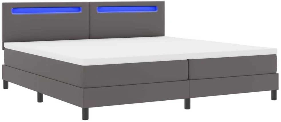 Kiemas lova su LED juostelėmis Pilka 200 x 200 cm Dirbtinė oda