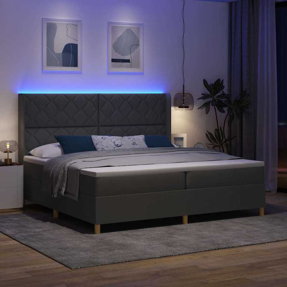 Kiemas lova su LED juostelėmis Pilka 200 x 200 cm audinys