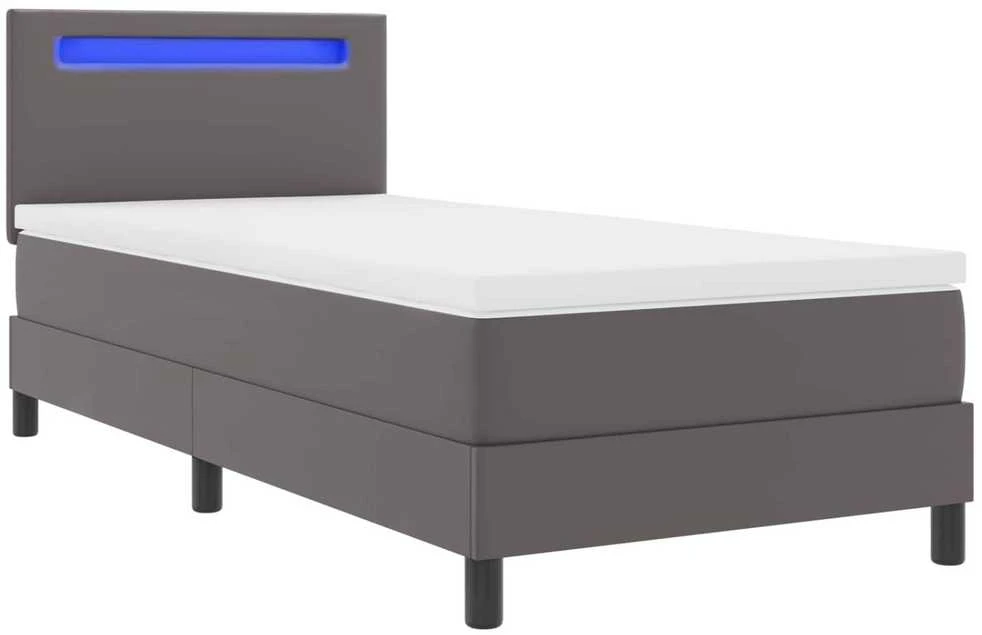 Kiemas lova su LED juostelėmis Pilka 90 x 190 cm Dirbtinė oda