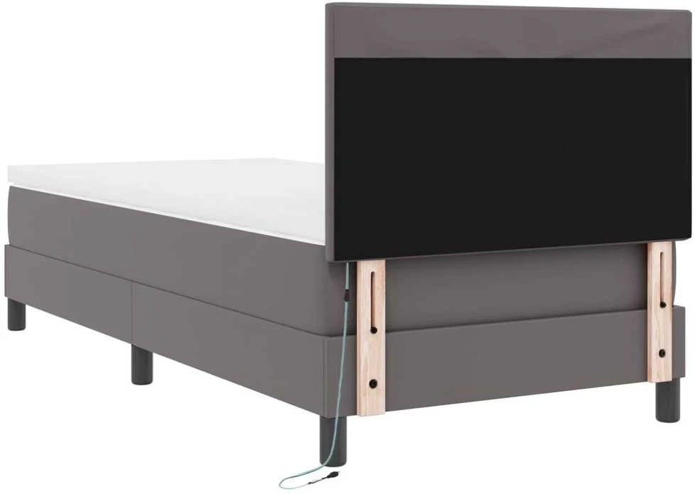 Kiemas lova su LED juostelėmis Pilka 90 x 190 cm Dirbtinė oda