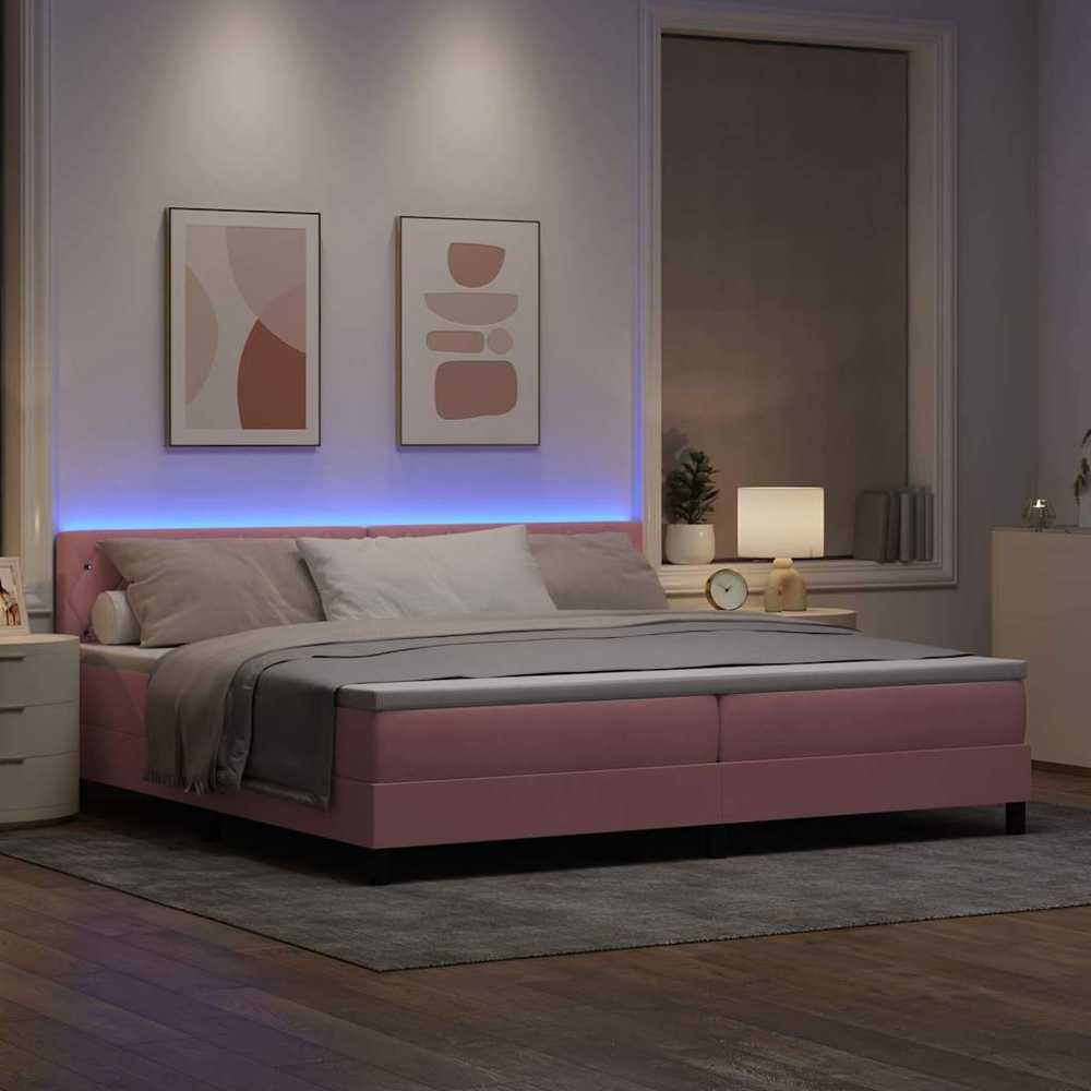 LED Čiužinio Lova su galvūgalio Rožinė 200 x 200 cm Aksomas