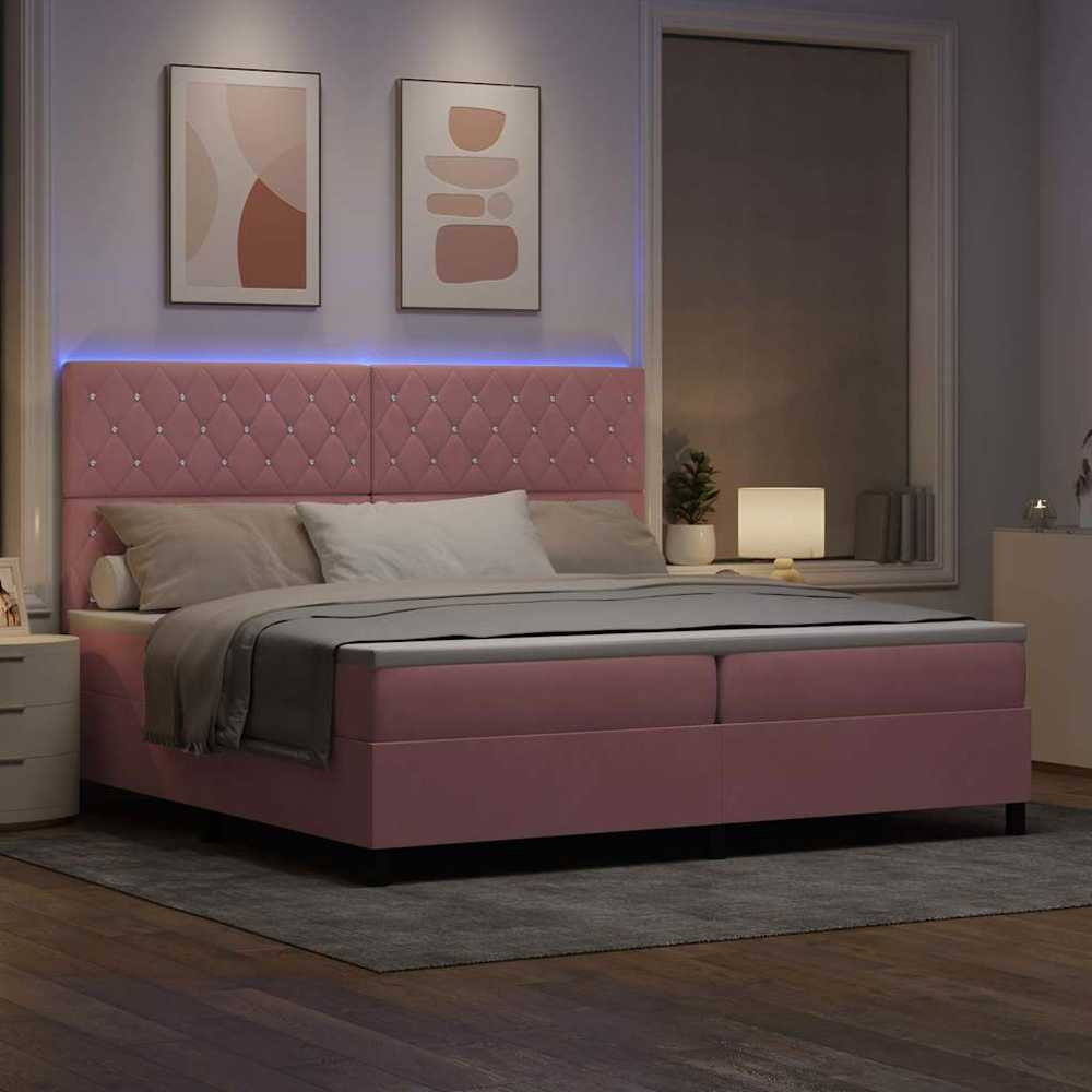 LED Čiužinio Lova su čiužiniu Rožinė 200 x 200 cm Aksomas