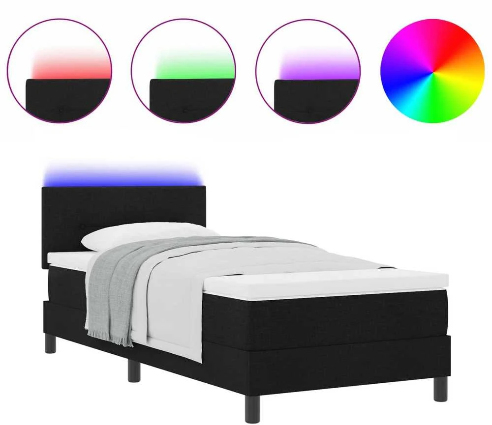 Kiemas lova su LED juostelėmis Juoda 80 x 200 cm audinys