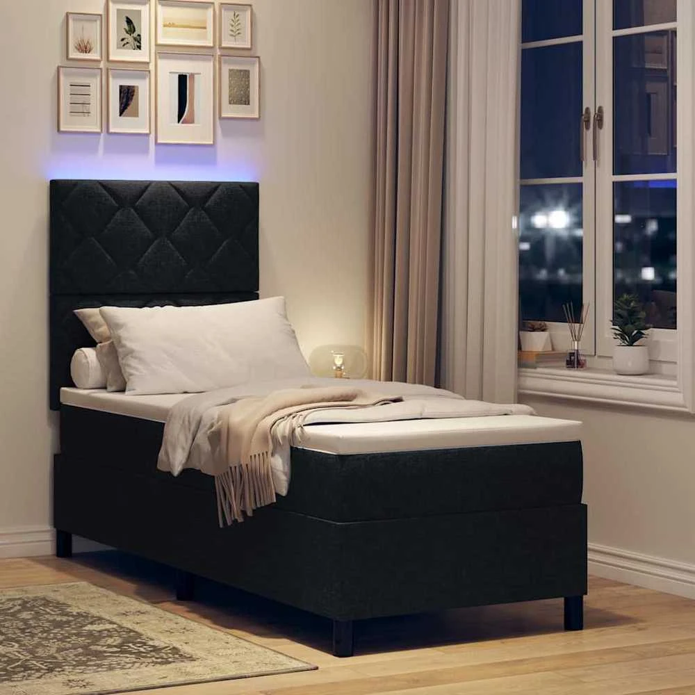 Kiemas lova su LED juostelėmis Juoda 80 x 200 cm audinys
